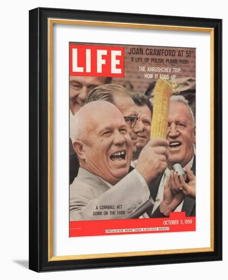 Russian Premier Nikita Khrushchev Holding Up Ear of Corn During Tour of US, October 5, 1959-Hank Walker-Framed Photographic Print