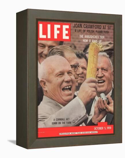 Russian Premier Nikita Khrushchev Holding Up Ear of Corn During Tour of US, October 5, 1959-Hank Walker-Framed Premier Image Canvas