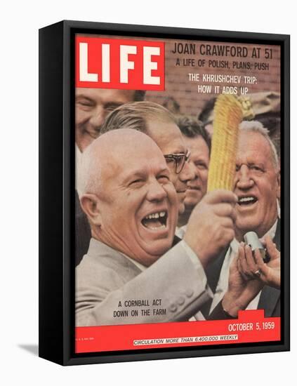 Russian Premier Nikita Khrushchev Holding Up Ear of Corn During Tour of US, October 5, 1959-Hank Walker-Framed Premier Image Canvas