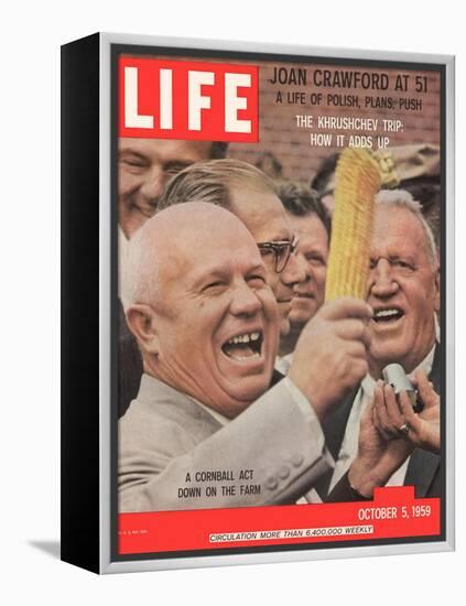 Russian Premier Nikita Khrushchev Holding Up Ear of Corn During Tour of US, October 5, 1959-Hank Walker-Framed Premier Image Canvas