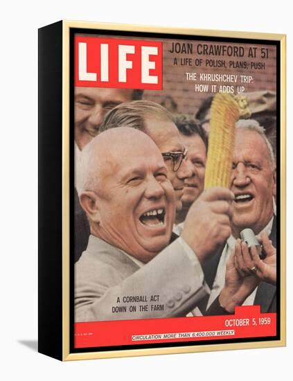Russian Premier Nikita Khrushchev Holding Up Ear of Corn During Tour of US, October 5, 1959-Hank Walker-Framed Premier Image Canvas