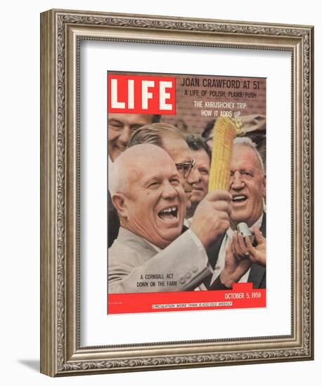 Russian Premier Nikita Khrushchev Holding Up Ear of Corn During Tour of US, October 5, 1959-Hank Walker-Framed Photographic Print