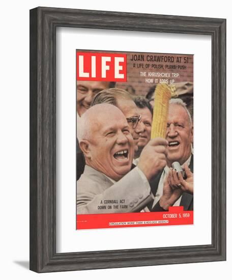 Russian Premier Nikita Khrushchev Holding Up Ear of Corn During Tour of US, October 5, 1959-Hank Walker-Framed Photographic Print