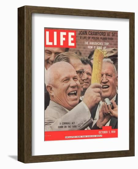 Russian Premier Nikita Khrushchev Holding Up Ear of Corn During Tour of US, October 5, 1959-Hank Walker-Framed Photographic Print