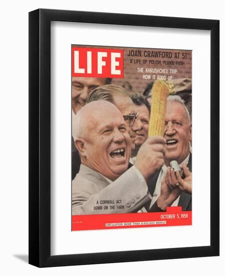 Russian Premier Nikita Khrushchev Holding Up Ear of Corn During Tour of US, October 5, 1959-Hank Walker-Framed Photographic Print