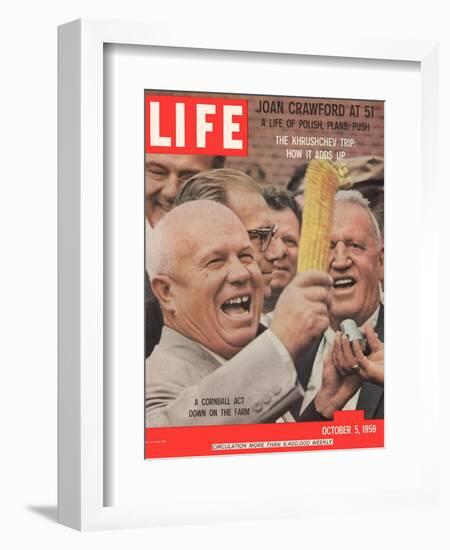 Russian Premier Nikita Khrushchev Holding Up Ear of Corn During Tour of US, October 5, 1959-Hank Walker-Framed Photographic Print