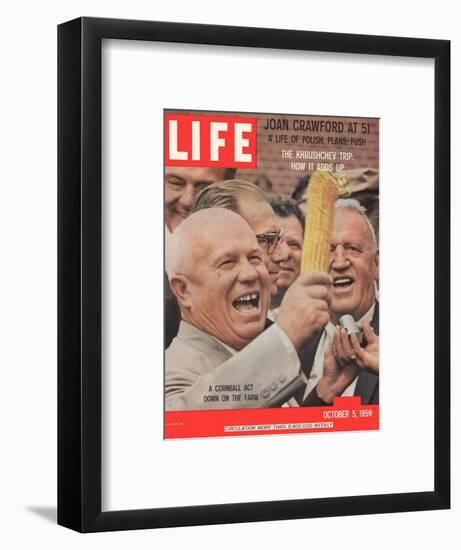 Russian Premier Nikita Khrushchev Holding Up Ear of Corn During Tour of US, October 5, 1959-Hank Walker-Framed Photographic Print