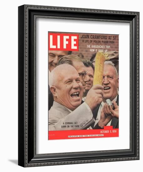 Russian Premier Nikita Khrushchev Holding Up Ear of Corn During Tour of US, October 5, 1959-Hank Walker-Framed Photographic Print