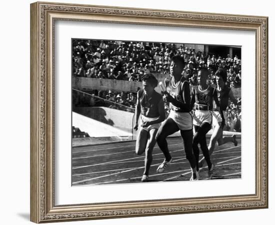 Russian Runner, Irina Press with Us Sprinter Wilma Rudolph in Women's Relay Race at Olympics-George Silk-Framed Premium Photographic Print