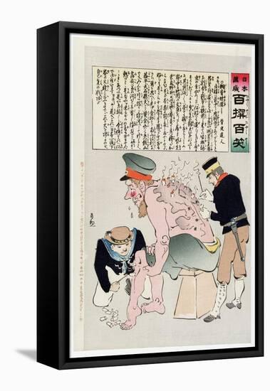 Russian Soldier Has His Wounds Attended to by Japenese Military Personnel-Kobayashi Kiyochika-Framed Premier Image Canvas