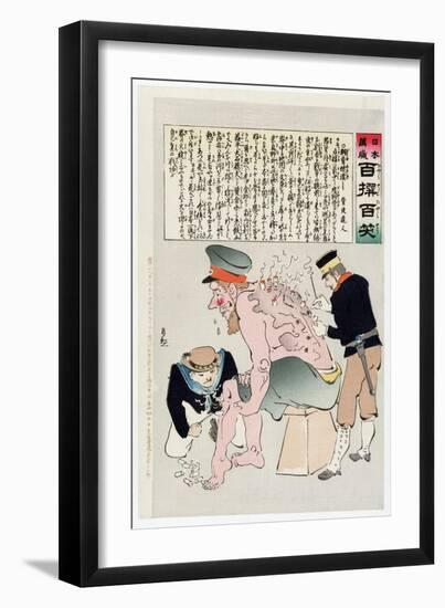 Russian Soldier Has His Wounds Attended to by Japenese Military Personnel-Kobayashi Kiyochika-Framed Giclee Print