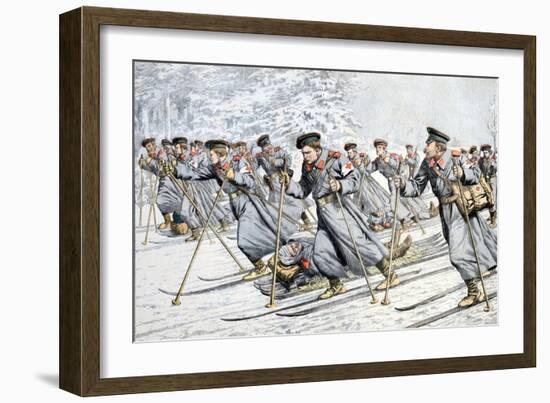 Russian Soldiers Transport Injured on Skies Russo-Japanese War-null-Framed Giclee Print