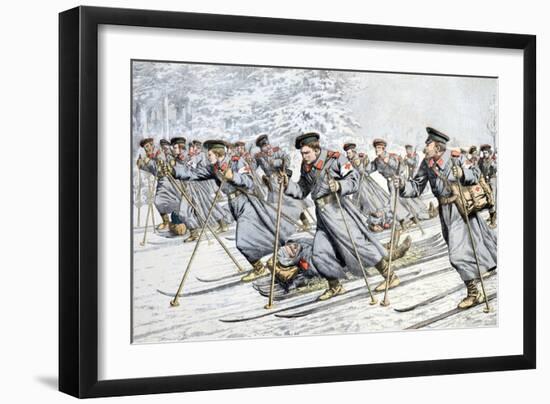 Russian Soldiers Transport Injured on Skies Russo-Japanese War-null-Framed Giclee Print