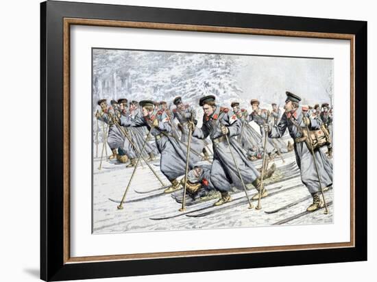 Russian Soldiers Transport Injured on Skies Russo-Japanese War-null-Framed Giclee Print