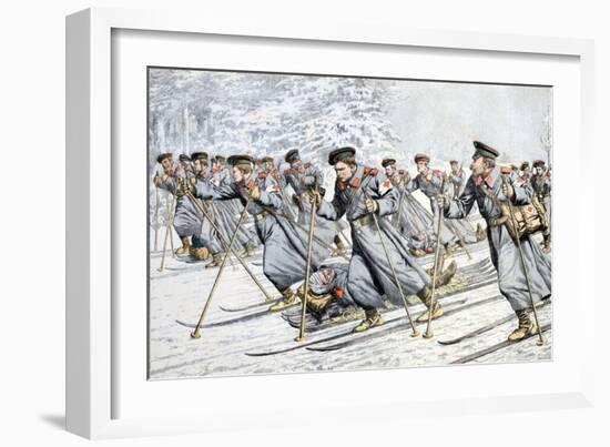 Russian Soldiers Transport Injured on Skies Russo-Japanese War-null-Framed Giclee Print