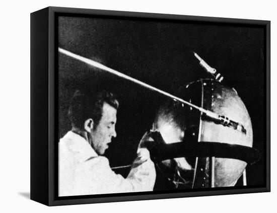 Russian Technician with Sputnik 1-null-Framed Stretched Canvas