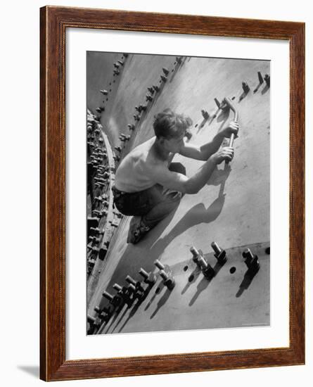 Russian Worker in the Construction of a Generator Shell for the Dnieper River Dam-Margaret Bourke-White-Framed Photographic Print