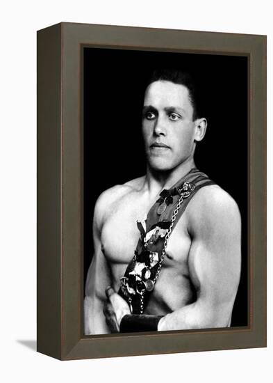 Russian Wrestler with Medals-null-Framed Stretched Canvas