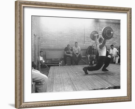 Russian Yuri Vlasov 270lb Putting on a Private Exhibit for Olympic Athlete before Official Contest-null-Framed Premium Photographic Print