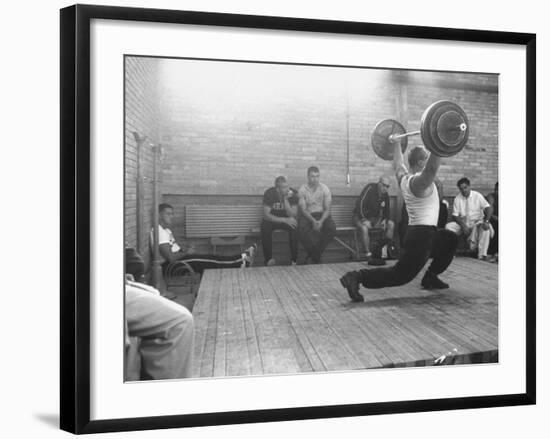 Russian Yuri Vlasov 270lb Putting on a Private Exhibit for Olympic Athlete before Official Contest--Framed Premium Photographic Print