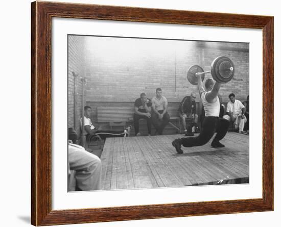 Russian Yuri Vlasov 270lb Putting on a Private Exhibit for Olympic Athlete before Official Contest-null-Framed Premium Photographic Print