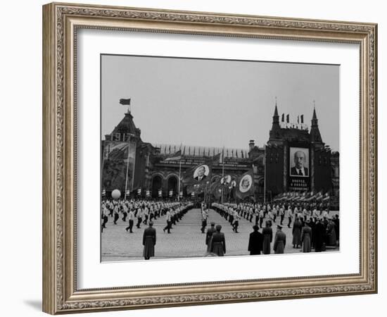 Russians Celeberating Anniversary Parade in Red Square-Carl Mydans-Framed Photographic Print