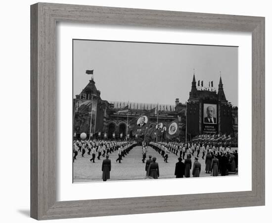 Russians Celeberating Anniversary Parade in Red Square-Carl Mydans-Framed Photographic Print