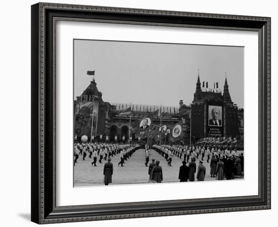 Russians Celeberating Anniversary Parade in Red Square-Carl Mydans-Framed Photographic Print