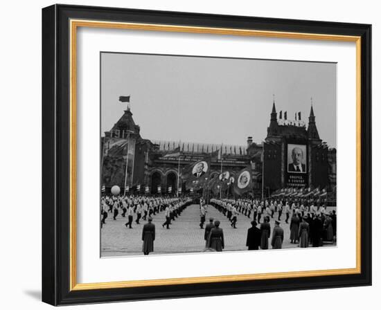 Russians Celeberating Anniversary Parade in Red Square-Carl Mydans-Framed Photographic Print