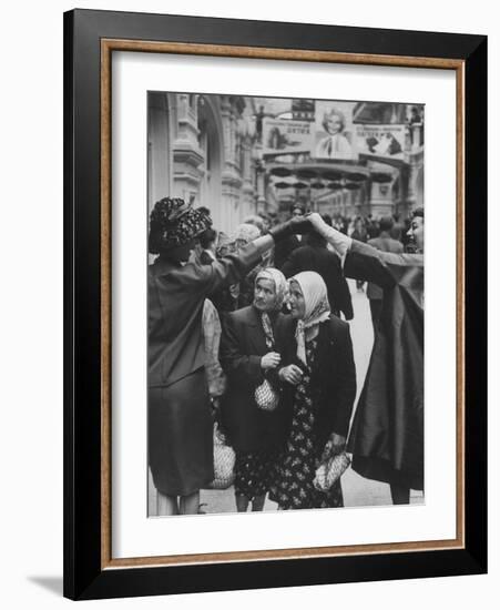 Russians Watching Models on Street During Dior Fashion Show-null-Framed Photographic Print