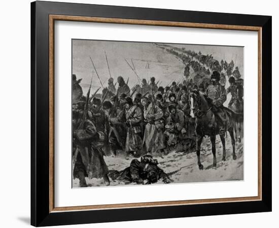 Russo-Japanese War (1904-1905). Column of Japanese Soldiers.. Korea-null-Framed Giclee Print