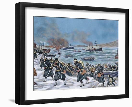 Russo-Japanese War (1904-1905). Landing of Japanese Troops in Chemulpo. Coloured-null-Framed Giclee Print
