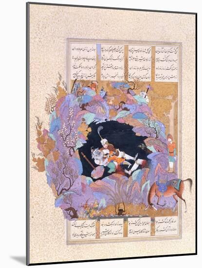 Rustam's Seventh Course: He Kills the White Div, C.1500-1540S (W/C and Gilt on Paper)-null-Mounted Giclee Print