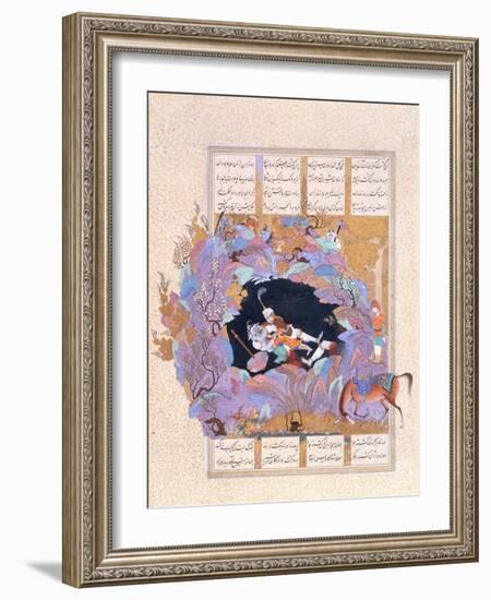 Rustam's Seventh Course: He Kills the White Div, C.1500-1540S (W/C and Gilt on Paper)-null-Framed Premium Giclee Print