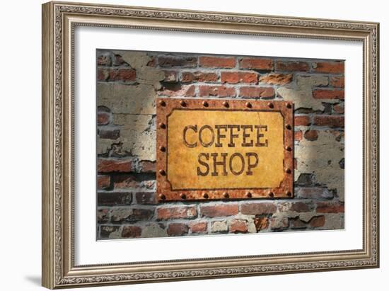 Rusted Coffee Sign On 1890'S Brick Wall-Old Hotroder-Framed Art Print