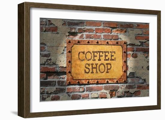 Rusted Coffee Sign On 1890'S Brick Wall-Old Hotroder-Framed Art Print