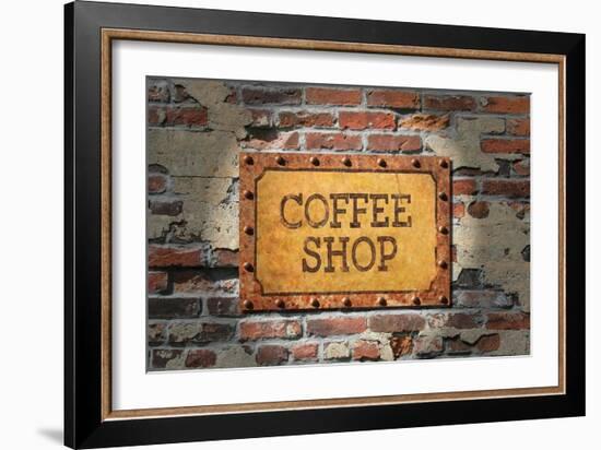 Rusted Coffee Sign On 1890'S Brick Wall-Old Hotroder-Framed Art Print