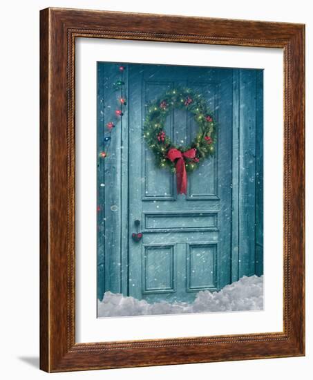 Rustic Barn Door with Christmas Wreath-Sandra Cunningham-Framed Photographic Print