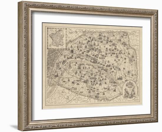 Rustic Paris Map-The Vintage Collection-Framed Giclee Print