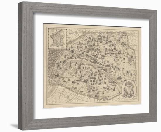 Rustic Paris Map-The Vintage Collection-Framed Giclee Print