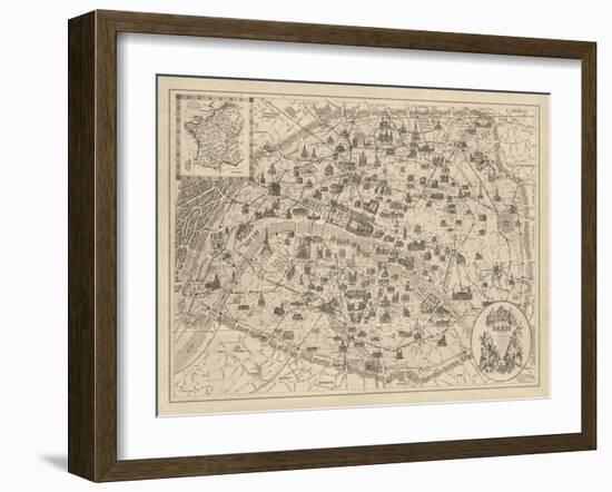 Rustic Paris Map-The Vintage Collection-Framed Giclee Print