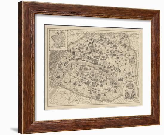 Rustic Paris Map-The Vintage Collection-Framed Giclee Print