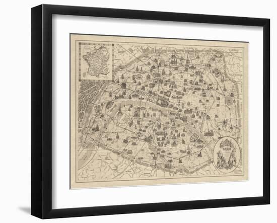 Rustic Paris Map-The Vintage Collection-Framed Giclee Print