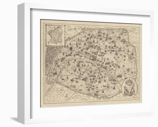 Rustic Paris Map-The Vintage Collection-Framed Giclee Print