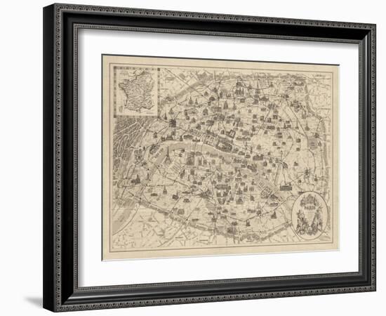 Rustic Paris Map-The Vintage Collection-Framed Giclee Print