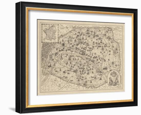 Rustic Paris Map-The Vintage Collection-Framed Giclee Print