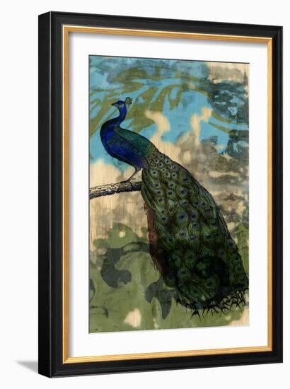 Rustic Peacock II-Jennifer Goldberger-Framed Art Print
