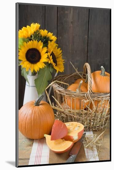 Rustic Pumpkin Still Life with Sunflowers-Foodcollection-Mounted Photographic Print