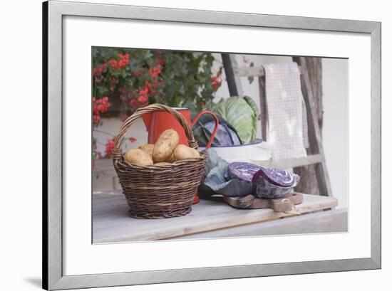 Rustic Still Life with Potatoes and Cabbage in Front of Farmhouse-Eising Studio - Food Photo and Video-Framed Photographic Print