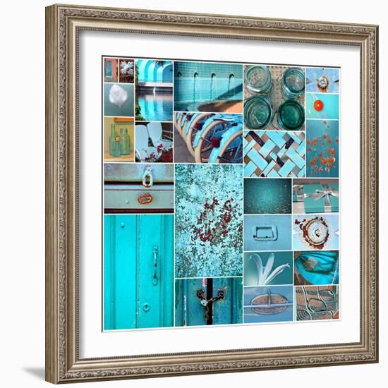 Rustic Teal Collage-Gail Peck-Framed Photo